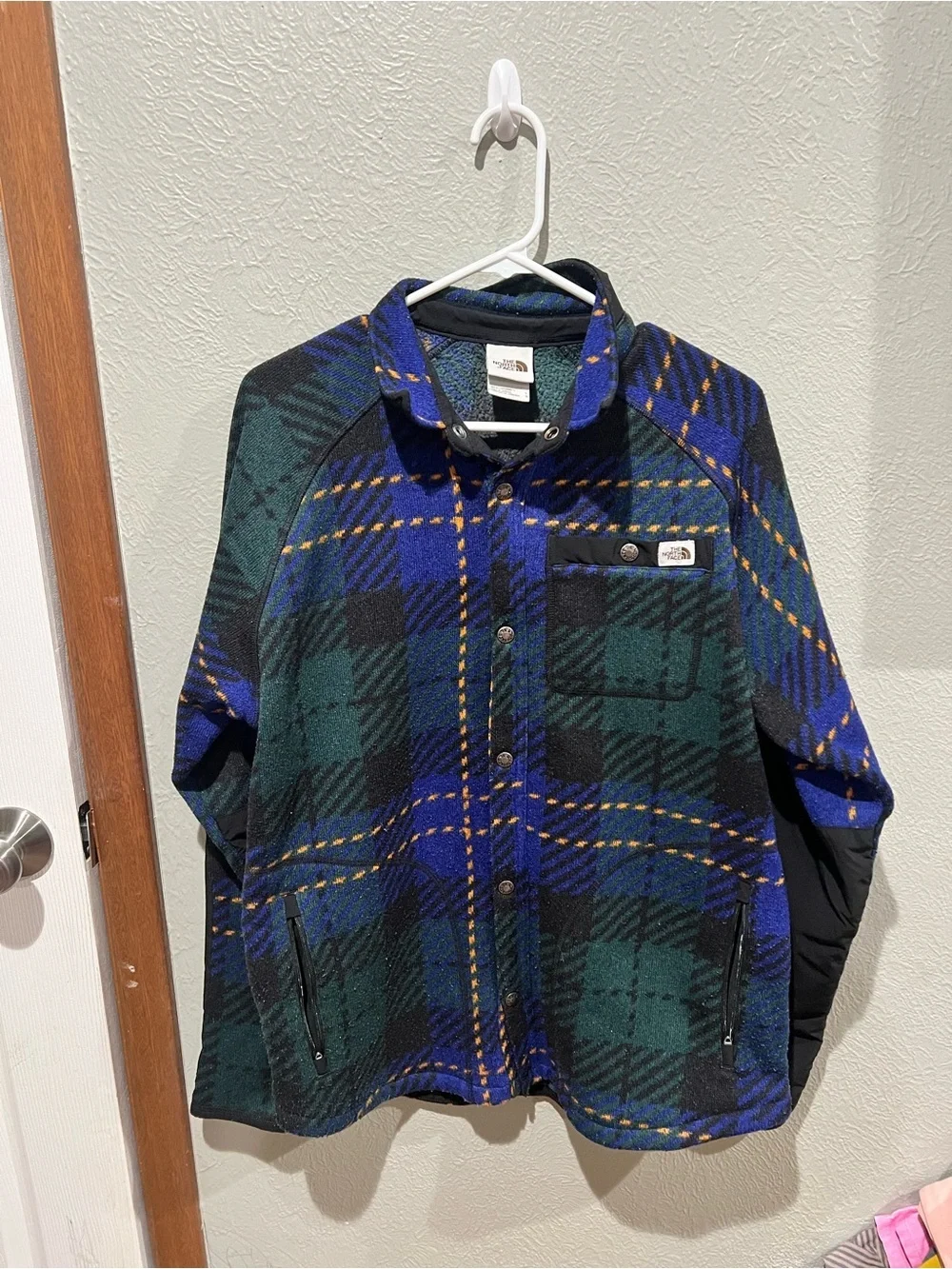 The North Face Blue, Green & Yellow Plaid Fleece Jacket Mens Size L
